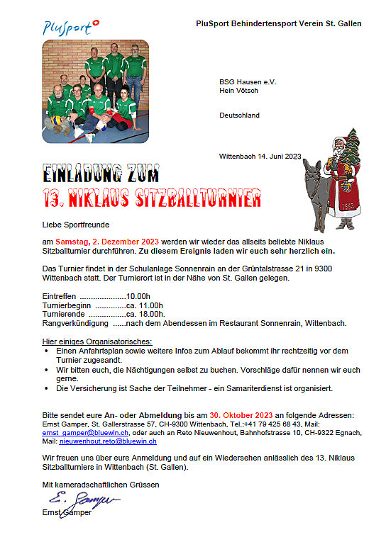 2023-12-01 BSG Sitzball Einladung Turnier St Gallen CH